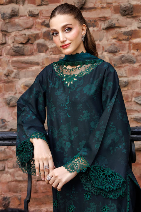 FARASHA - 3PC LAWN EMBROIDERED SHIRT WITH MANAAR PRINTED DUPATTA AND TROUSER - Periveil