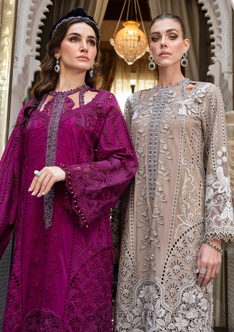 Maria b - 3 Piece Unstitched Embroidered Lawn Suit -Voyage à Luxe - MBV25#2B