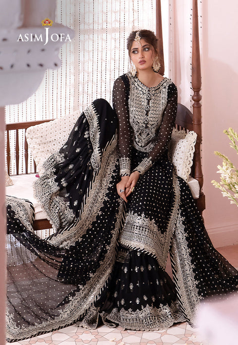 Asim jofa - 3PC UNSTITCHED CHIFFON EMBROIDERED WITH EMBROIDERED DUPATTA AND LEHNGA - CHANDANI - 21
