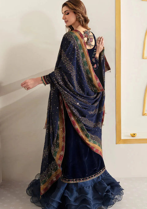 JAZMIN - 3PC VELVET EMBROIDERED SHIRT WITH CHIFFON EMBROIDERED DUPATTA AND TROUSER -VF-2005