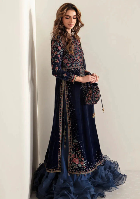 JAZMIN - 3PC VELVET EMBROIDERED SHIRT WITH CHIFFON EMBROIDERED DUPATTA AND TROUSER -VF-2005