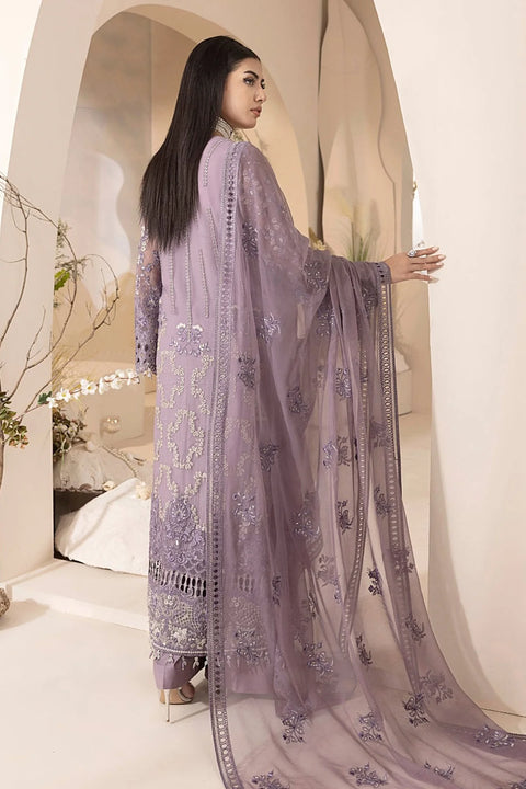 LAVISH - 3PC UNSTITCHED CHIFFON EMBROIDERED WITH EMBROIDERED DUPATTA AND TROUSER - Mauve