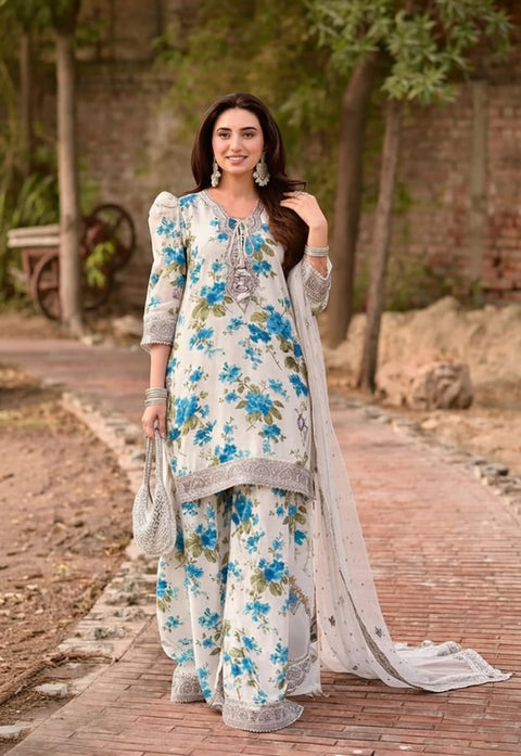 Aneela's Collection Luxury LAWN Embroidered 3 Piece Unstitched - EID-02