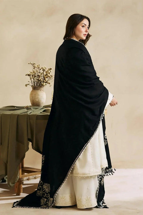 ZARA SHAHJAHAN - 3PC DHANAK EMBROIDERED SHIRT WITH DHANAK EMBROIDERED SHAWL AND TROUSER - KPR 0382