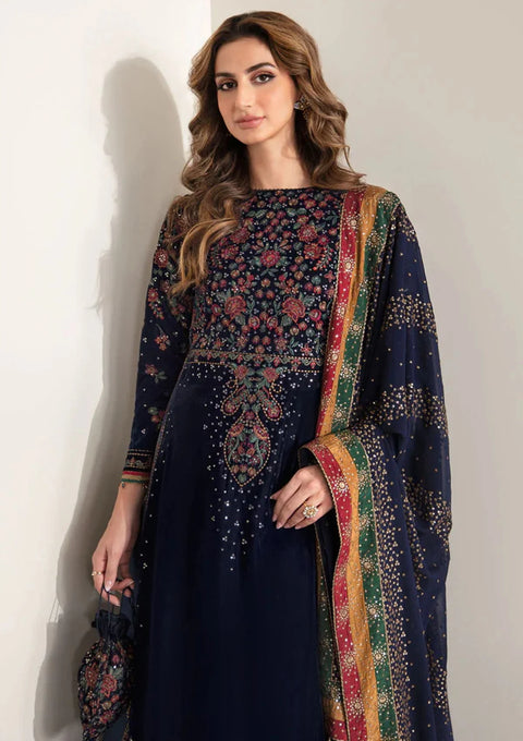 JAZMIN - 3PC VELVET EMBROIDERED SHIRT WITH CHIFFON EMBROIDERED DUPATTA AND TROUSER -VF-2005