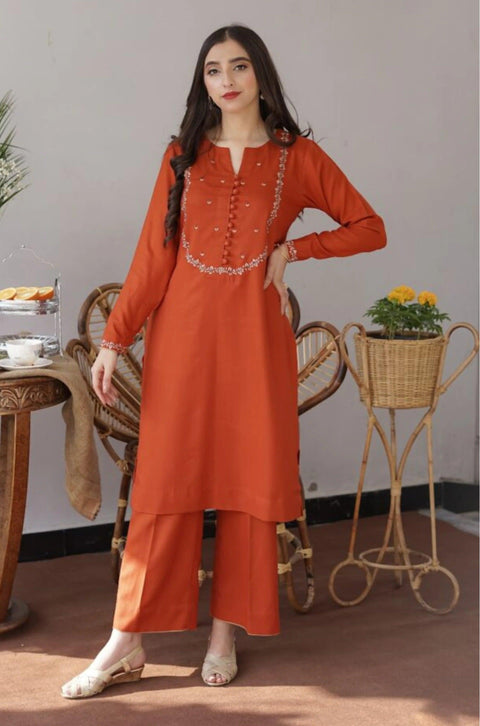 AISLING - 3PC DHANAK EMBROIDERED SHIRT WITH DHANAK PRINTED SHAWL AND TROUSER- KPR 1326