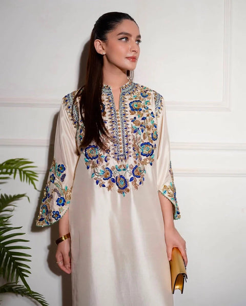 Alizay Saad - 3-piece luxury unstiched embroidered dress- Raw silk  (J0079)