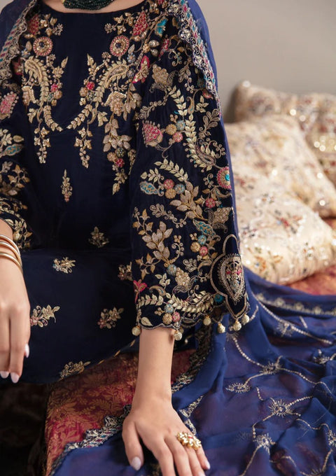 EMMAN ADEEL - 3PC VELVET EMBROIDERED SHIRT WITH CHIFFON EMBROIDERED DUPATTA AND TROUSER - KPR1832