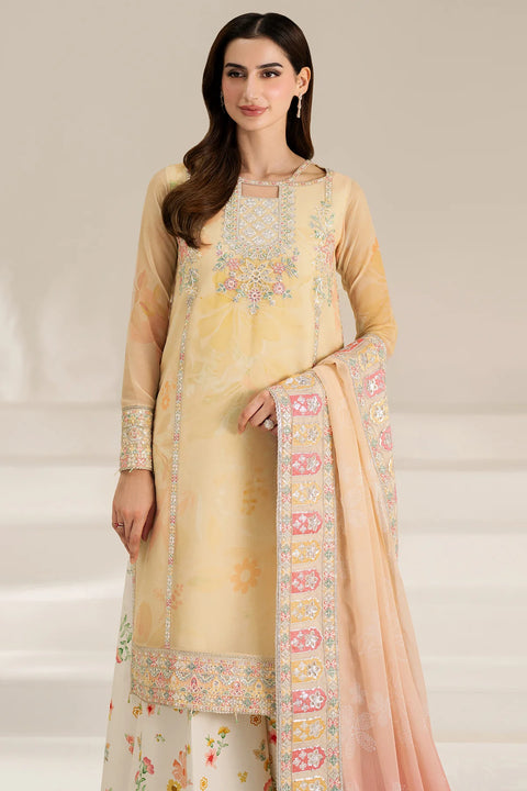 FARASHA - 3PC LAWN EMBROIDERED SHIRT WITH MANAAR PRINTED DUPATTA AND TROUSER - Floral Ray