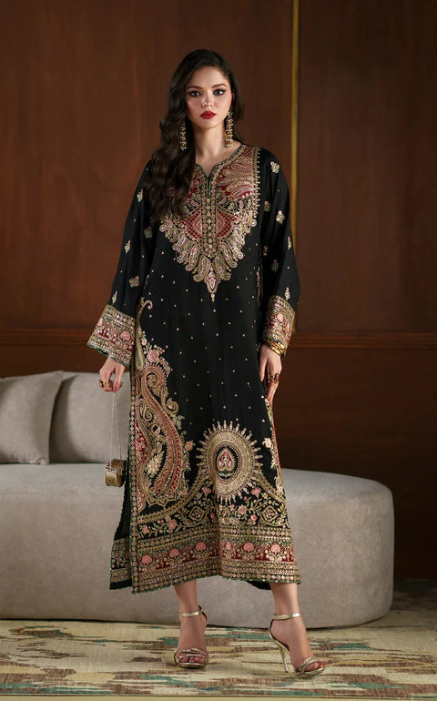 ETHNIC - Luxury Raw Silk Embroidered Unstitched 3PC Suit-Kaftan