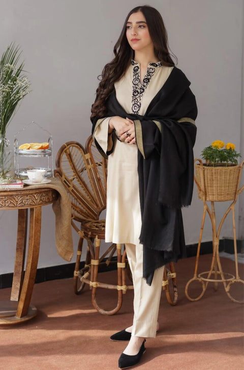 AISLING - 3PC DHANAK EMBROIDERED SHIRT WITH DHANAK PRINTED SHAWL AND TROUSER- KPR 1327