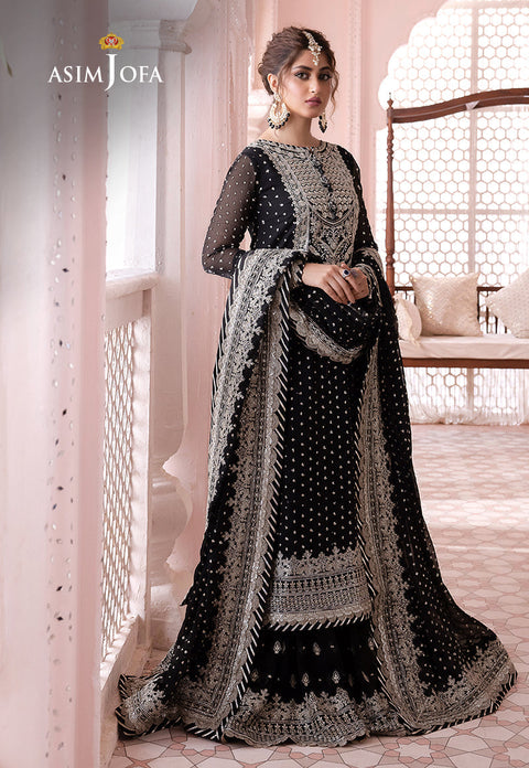 Asim jofa - 3PC UNSTITCHED CHIFFON EMBROIDERED WITH EMBROIDERED DUPATTA AND LEHNGA - CHANDANI - 21