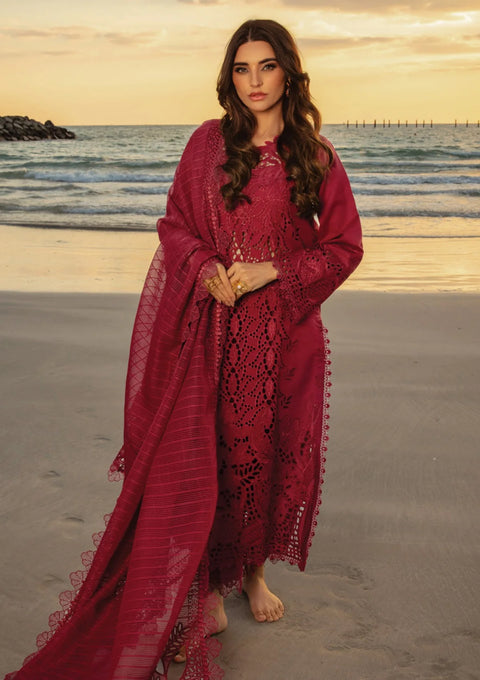 RANG RASIYA - 3PC LAWN CHIKANKAARI EMBROIDEREDR-02 SHIRT WITH NET EMBROIDERED DUPATTA AND TROUSER - RR-13