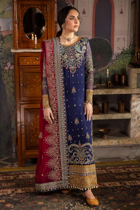 NUREH - 3PC UNSTITCHED CHIFFON EMBROIDERED WITH EMBROIDERED DUPATTA AND TROUSER- NL-75 JUGNI