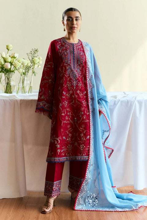 ZARA SHAJAHAN - 3PC LAWN EMBROIDERED SHIRT WITH EMBROIDEREDDUPATTA AND TROUSER -KPR2311