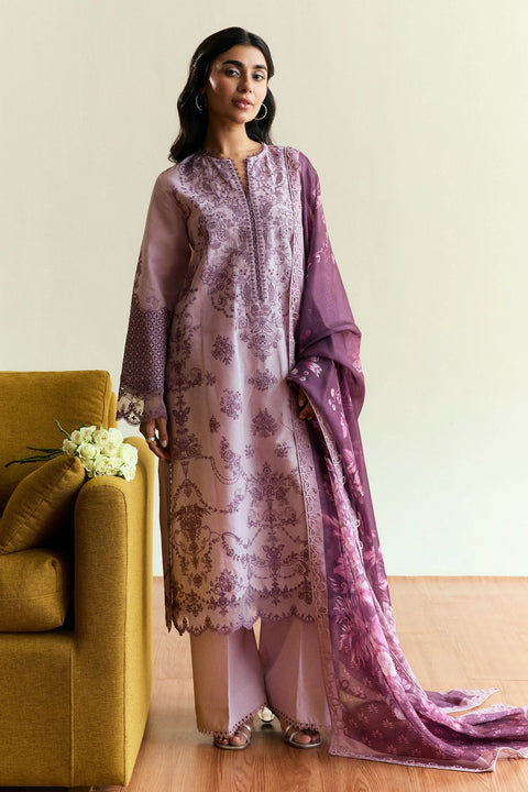 Zara Shahjahan - 3PC DHANAK EMBROIDERED SHIRT WITH PRINTED SHAWL AND TROUSER - KPR-Quince-D5