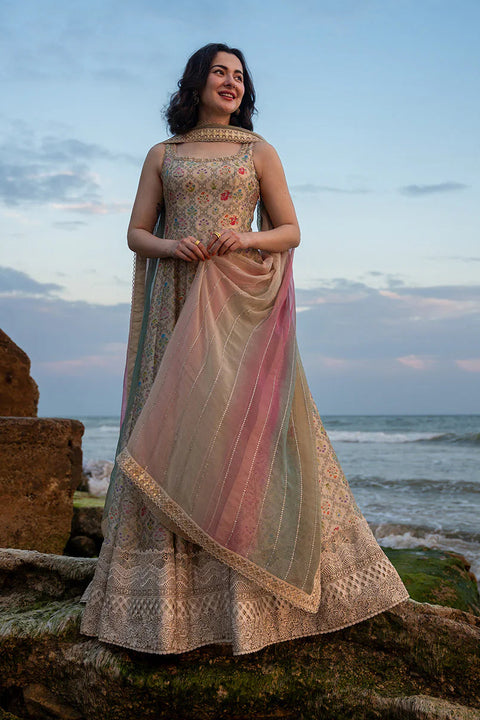 FAIZA SAQLAIN - 3PC LAWN EMBROIDERED SHIRT WITH MANAAR PRINTED DUPATTA AND TROUSER - Naavah