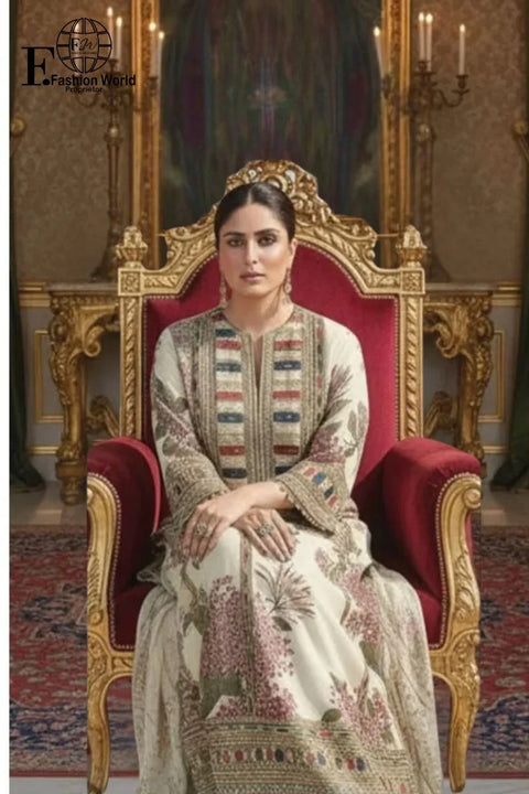 Sabyasachi - Luxury Lawn Embroidered 3 Piece Unstitched - WHITE