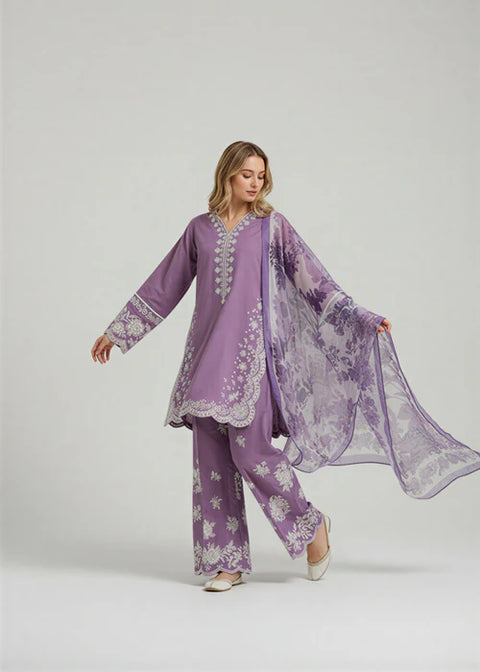 Aneela - Luxury Lawn Embroidered Unstitched 3 Piece - SHOKH