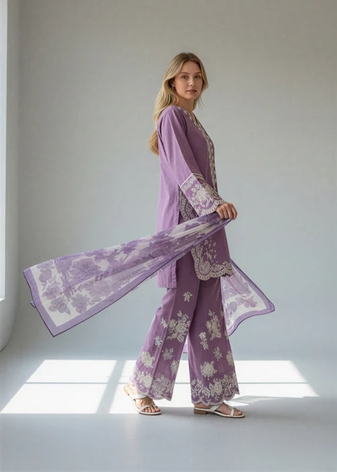 Aneela - Luxury Lawn Embroidered Unstitched 3 Piece - SHOKH