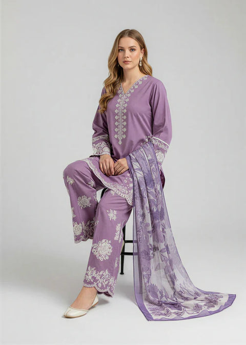 Aneela - Luxury Lawn Embroidered Unstitched 3 Piece - SHOKH