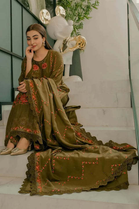 Aneelas - Luxury Lawn Embroidered 3 Piece Unstitched - Mustard