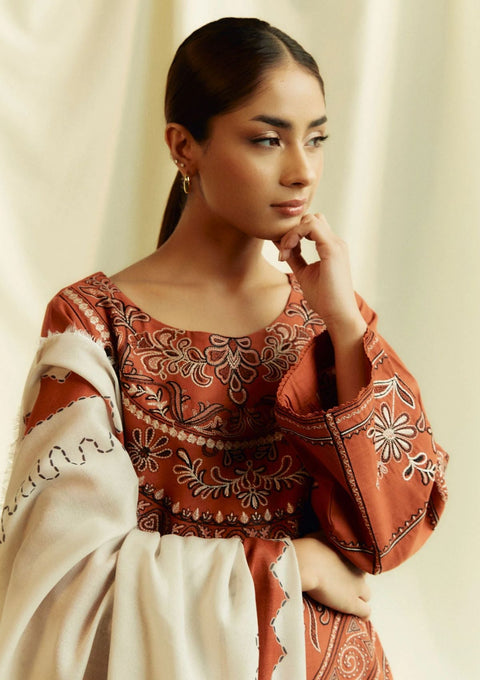 ZARA SHAH JAHAN - 3PC DHANAK EMBROIDERED SHIRT WITH DIAMOND PRINTED DUPATTA AND TROUSER - KPR1952