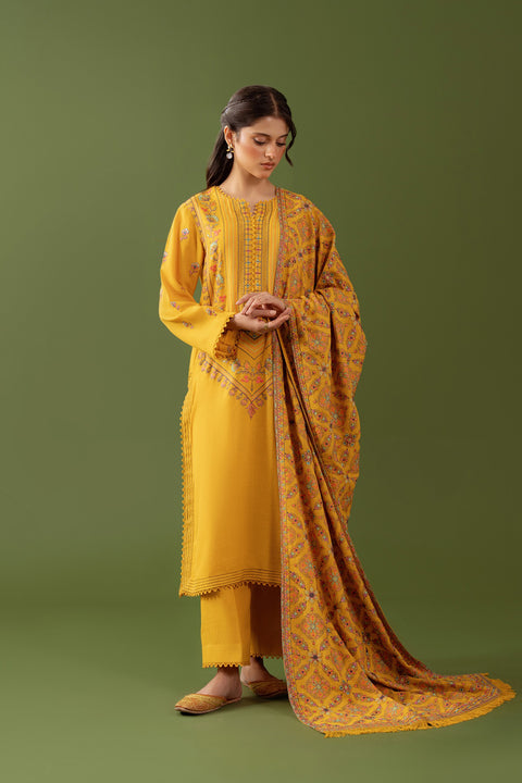 TAANA BAANA - 3PC DHANAK EMBROIDERED SHIRT WITH DHANAK EMBROIDERED SHAWL AND TROUSER -KPR-212