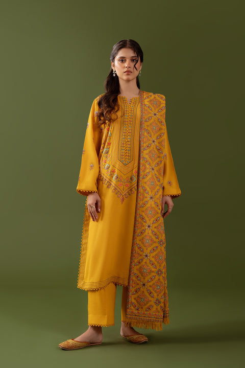 TAANA BAANA - 3PC DHANAK EMBROIDERED SHIRT WITH DHANAK EMBROIDERED SHAWL AND TROUSER -KPR-212