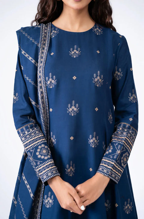 KAYSERIA - 3PC DHANAK EMBROIDERED SHIRT WITH EMBROIDERTED SHAWL AND TROUSER - BL2-1