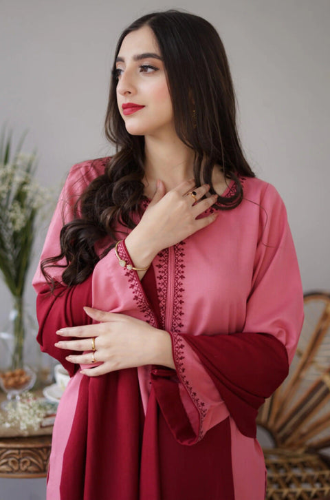 AISLING - 3PC DHANAK EMBROIDERED SHIRT WITH DHANAK PRINTED SHAWL AND TROUSER- KPR 1331