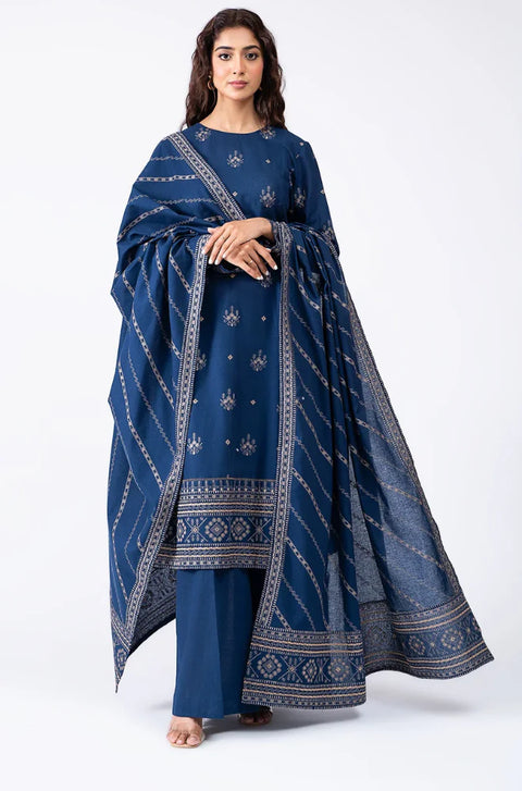 KAYSERIA - 3PC DHANAK EMBROIDERED SHIRT WITH EMBROIDERTED SHAWL AND TROUSER - BL2-1
