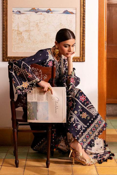 Jazmin - 3-piece luxury unstiched embroidered dress- dhannk dress with  Shawl  (SL26-D07)
