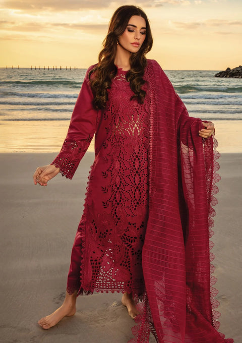 RANG RASIYA - 3PC LAWN CHIKANKAARI EMBROIDEREDR-02 SHIRT WITH NET EMBROIDERED DUPATTA AND TROUSER - RR-13
