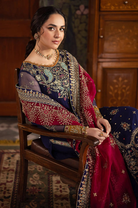 NUREH - 3PC UNSTITCHED CHIFFON EMBROIDERED WITH EMBROIDERED DUPATTA AND TROUSER- NL-75 JUGNI