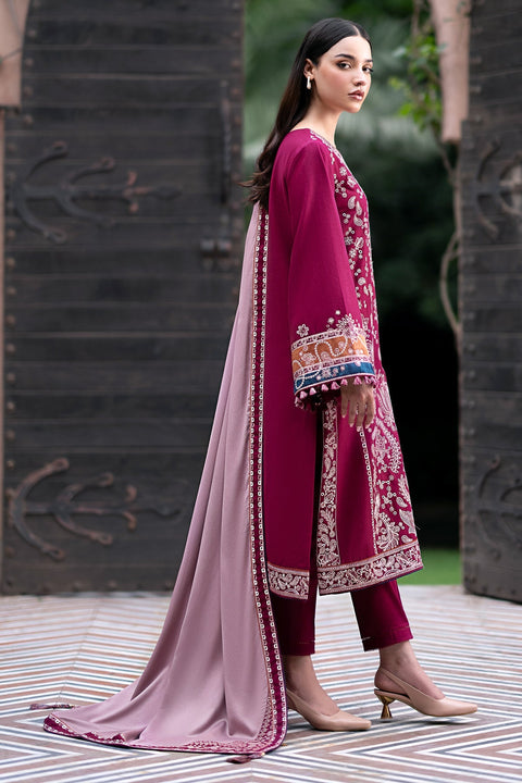JAZMIN - 3PC KHADDAR EMBROIDERED SHIRT WITH PRINTED TWILL SHAWL AND TROUSER -KPR633