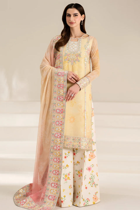 FARASHA - 3PC LAWN EMBROIDERED SHIRT WITH MANAAR PRINTED DUPATTA AND TROUSER - Floral Ray