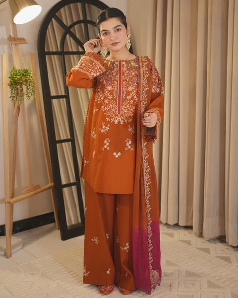 ShopJunelle.- 3-piece luxury unstiched embroidered dress- dhannk dress with Pashimna Shawl