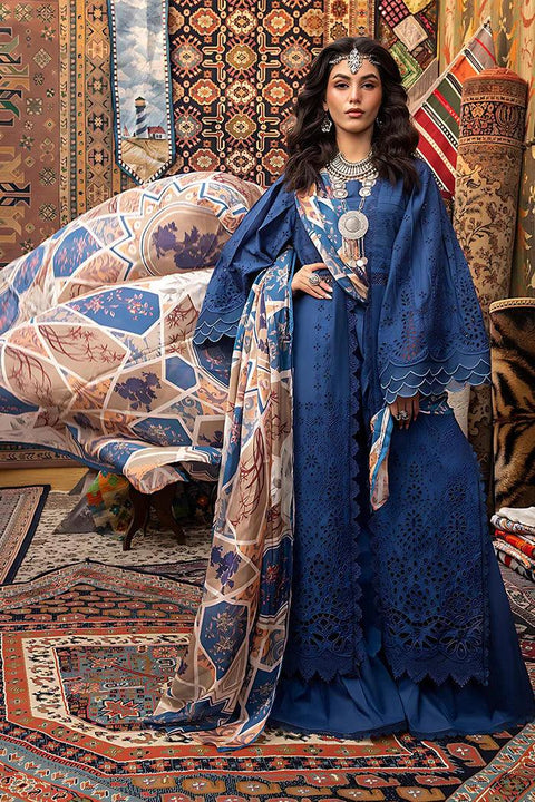 MARIA B - 3PC LAWN CHIKANKAARI EMBROIDERED SHIRT WITH DIAMOND PRINTED DUPATTA AND TROUSER - HZG1566