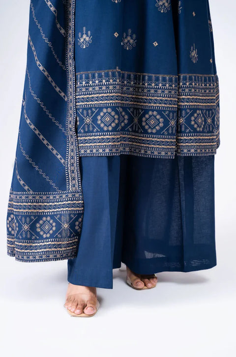 KAYSERIA - 3PC DHANAK EMBROIDERED SHIRT WITH EMBROIDERTED SHAWL AND TROUSER - BL2-1