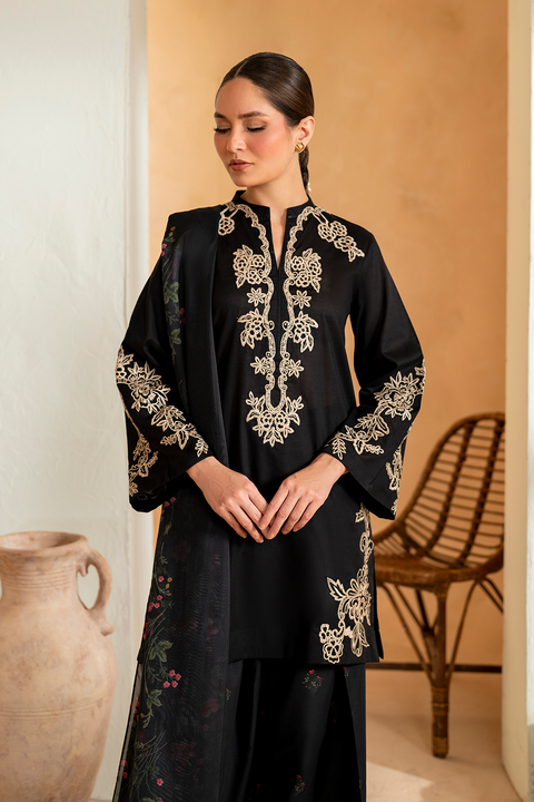 IZNIK - 3PC DHANAK EMBROIDERED SHIRT WITH DHANAK EMBROIDERED SHAWL AND TROUSER - UE-476