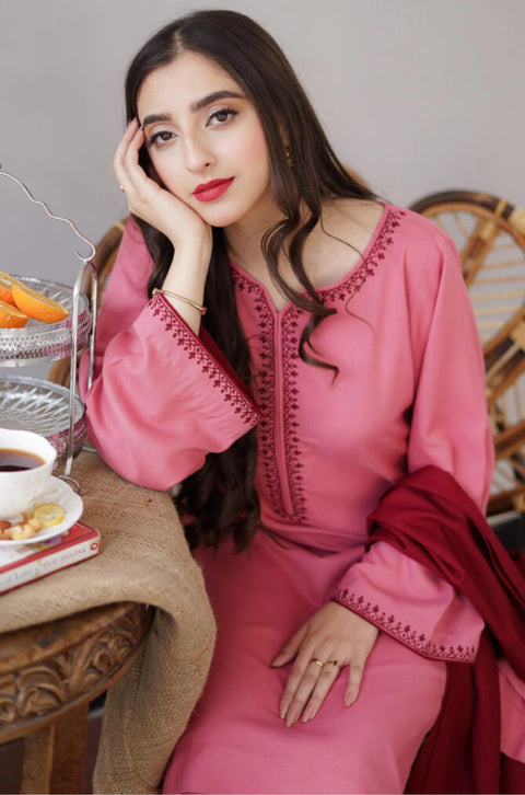 AISLING - 3PC DHANAK EMBROIDERED SHIRT WITH DHANAK PRINTED SHAWL AND TROUSER- KPR 1331