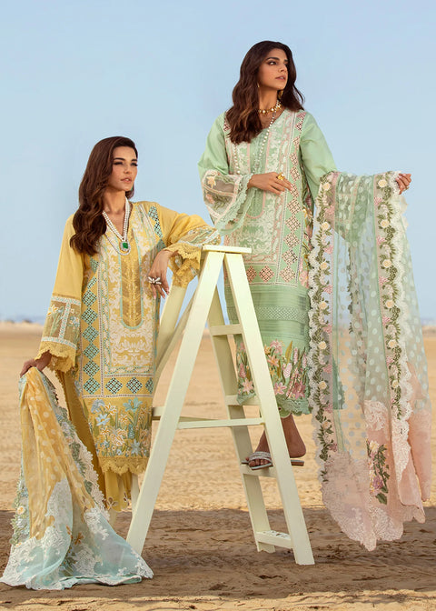 Crimson Embroidered Lawn Suits Unstitched 3 Piece YL 5B Seafoam - Luxury Collection