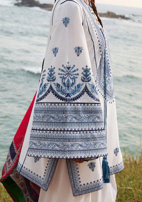 Jugnu by Hussain Rehar -3PC DHANAK EMBROIDERED SHIRT WITH PRINTED SHAWL AND TROUSER-  RAWI