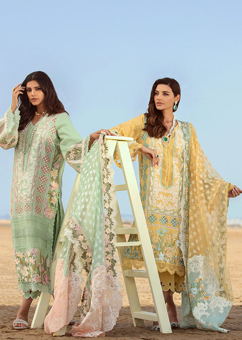 Crimson Embroidered Lawn Suits Unstitched 3 Piece YL 5B Seafoam - Luxury Collection