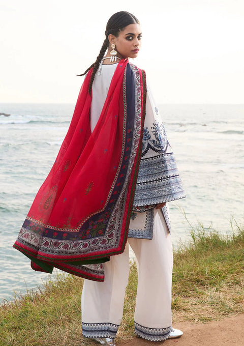 Jugnu by Hussain Rehar -3PC DHANAK EMBROIDERED SHIRT WITH PRINTED SHAWL AND TROUSER-  RAWI
