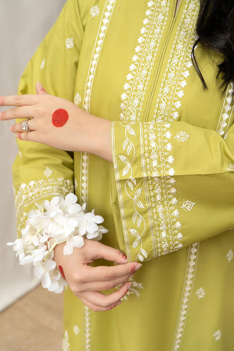 URGE - 3PC DHANAK EMBROIDERED SHIRT WITH DHANAK PRINTED SHAWL AND EMBROIDERED TROUSER - KPR1597