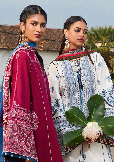 Jugnu by Hussain Rehar -3PC DHANAK EMBROIDERED SHIRT WITH PRINTED SHAWL AND TROUSER-  RAWI