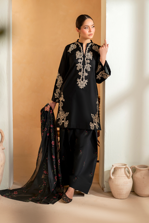 IZNIK - 3PC DHANAK EMBROIDERED SHIRT WITH DHANAK EMBROIDERED SHAWL AND TROUSER - UE-476
