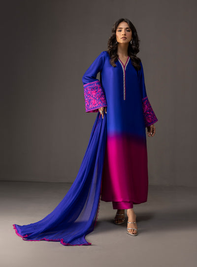 Zainab Chottani - 3 Piece Unstitched Embroidered and Printed SIlk Suit | MPT-SL1